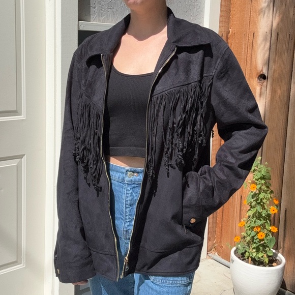 Black Faux Suede Fringe Western Jacket - Picture 1 of 7